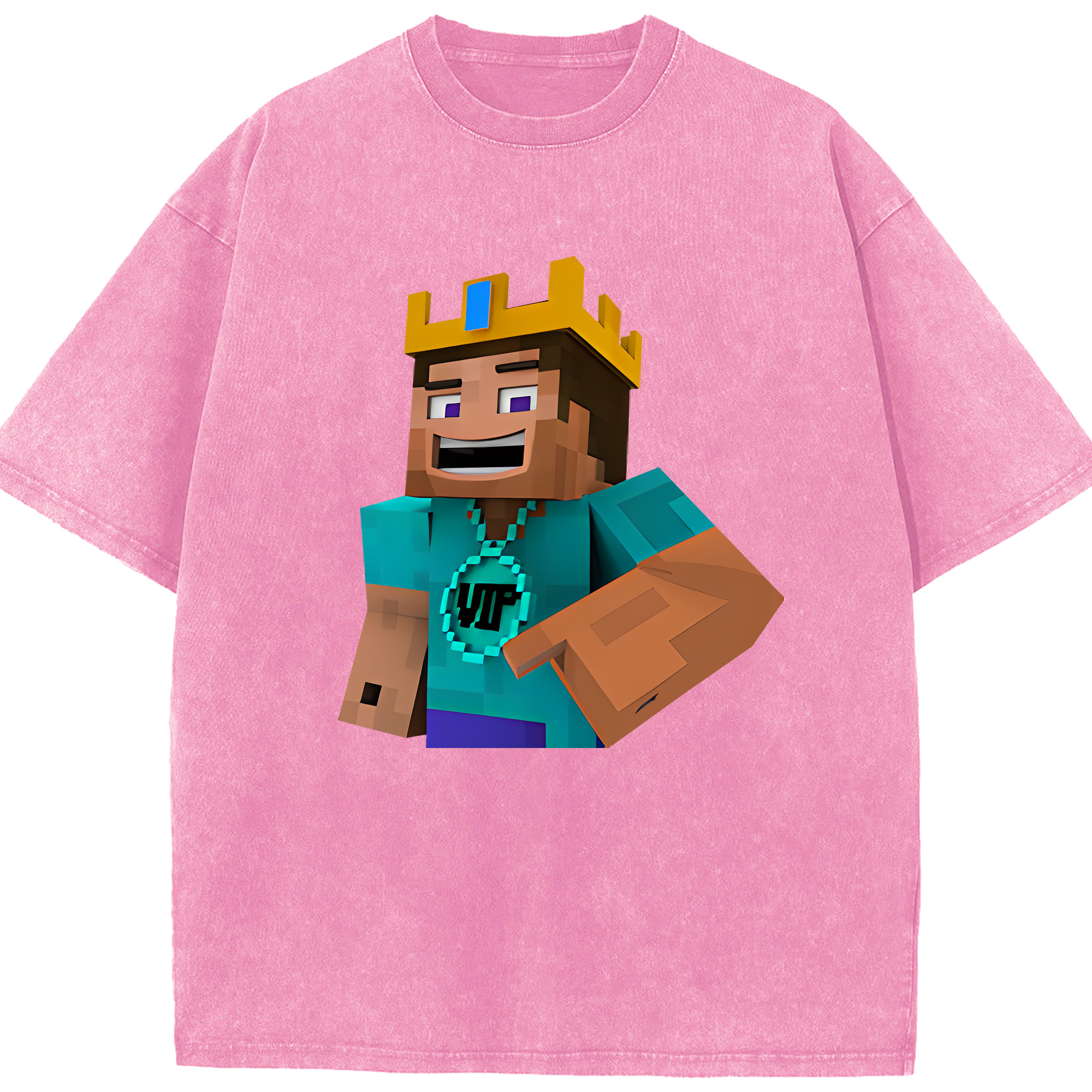 （画像用） マインクラフト ブロックの世界 Minecraft MC Block world 綿100% ヴィンテージ風 半袖Tシャツ（フロントプリント）